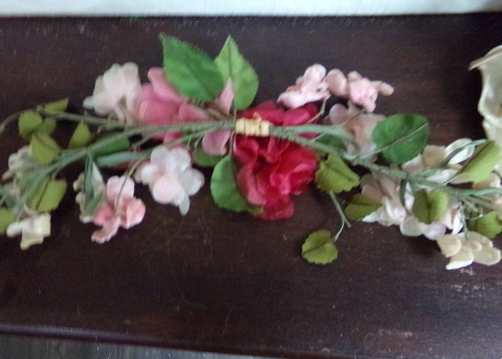 Vintage Asst pink/cream velvet & silk flowers- leaves 13 inch Garland  $26 each