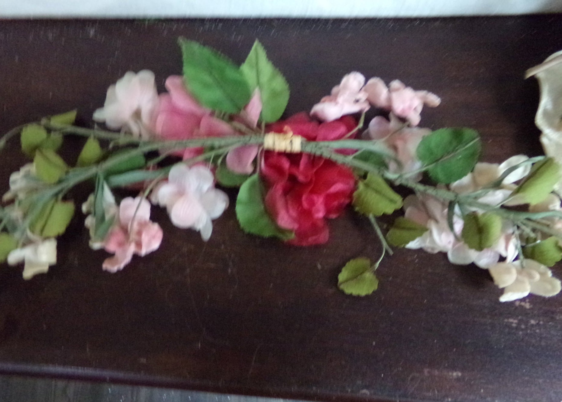 Vintage Asst pink/cream velvet & silk flowers- leaves 13 inch Garland  $26 each