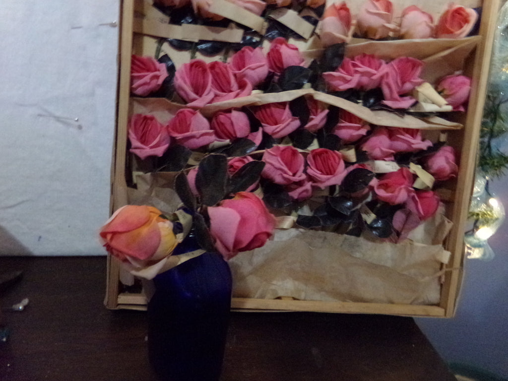 Long stemmed   Pink rose bud and leaves. Made in Germany   now $5.95 each