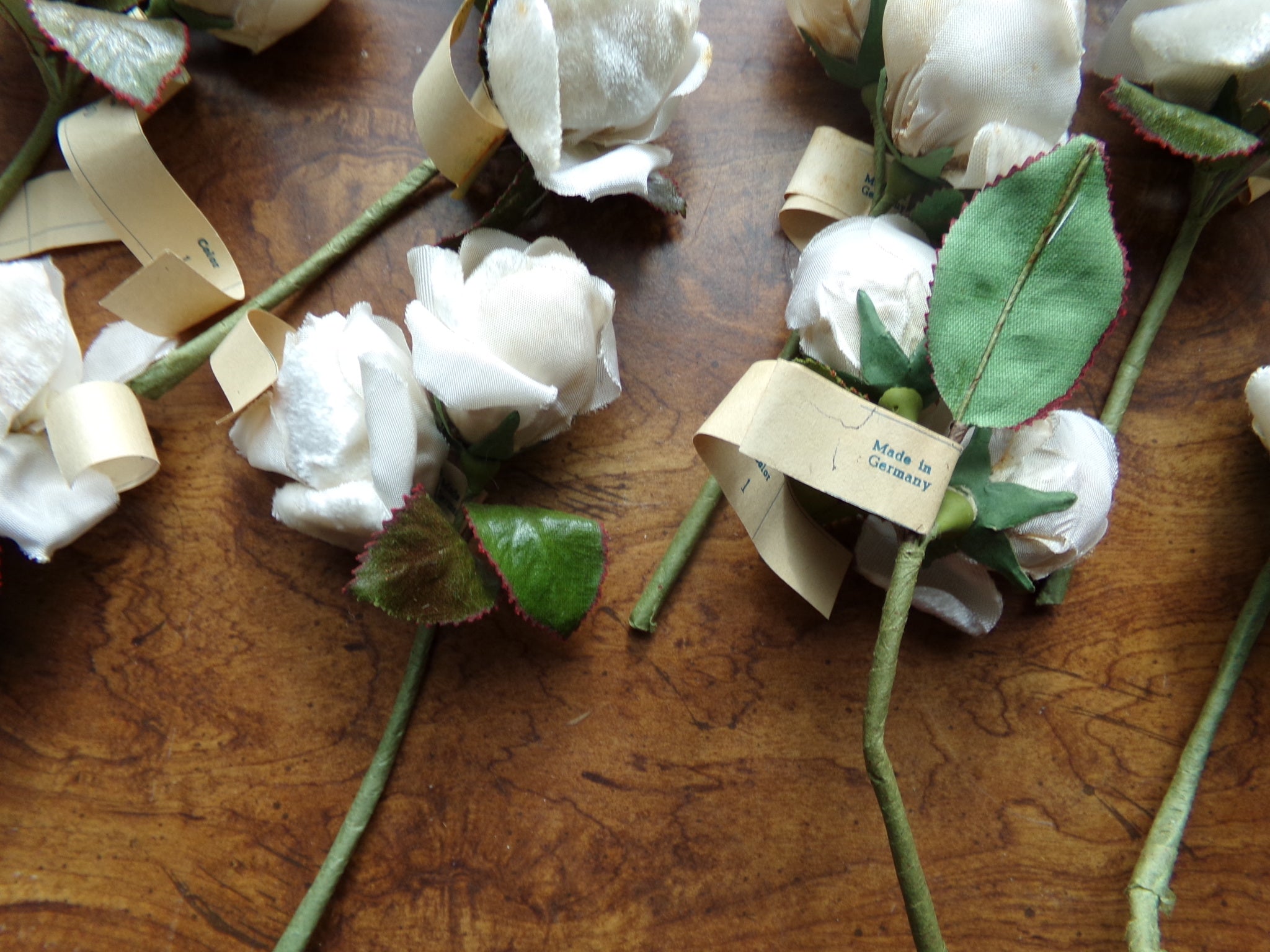 Vintage double bloom White Velvet rosebuds.  Made in GERMANY- $8.95 now $5.95each