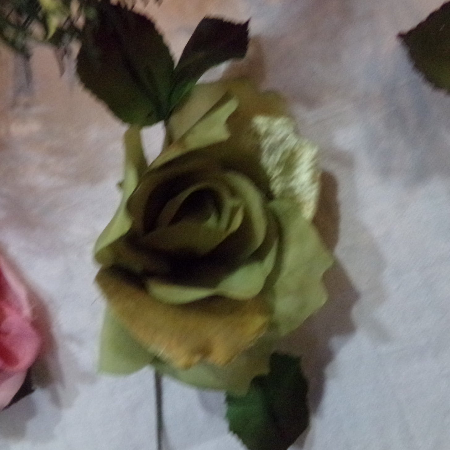 Vintage Velvet/silk open rose w bud made in France  was $21.95 now $18.95