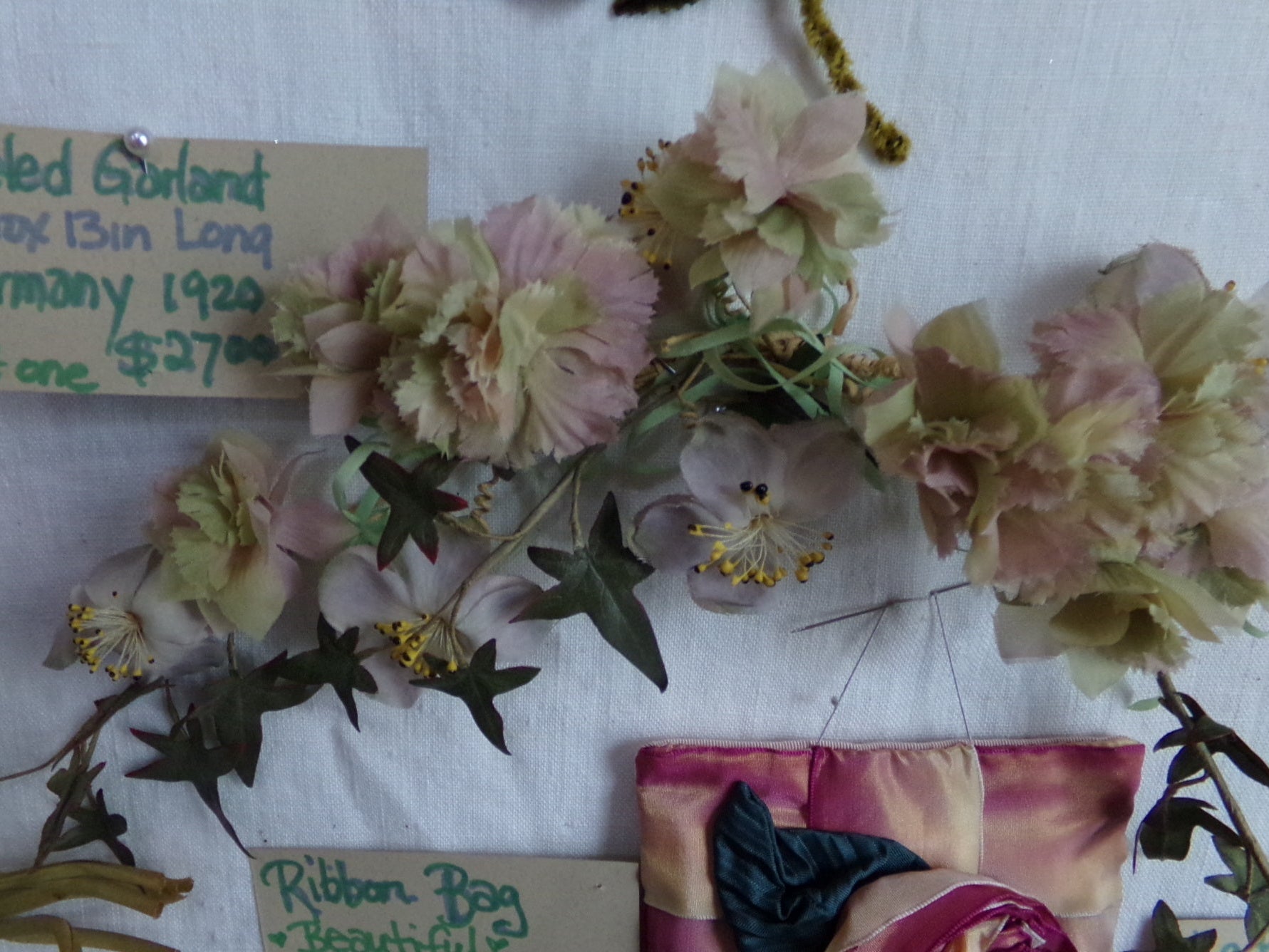 Muted color delicate 13 in Garland with leaves. Velvet, silk and sheer. Reg price was $ 24  Now sale price is $22.