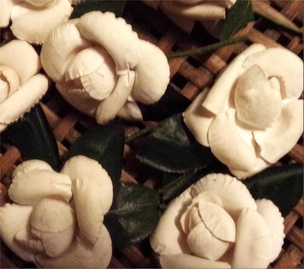 Vintage-Camellia bloom 2 leaves- Simply elegant-hard fabric $10.95 now $6.95